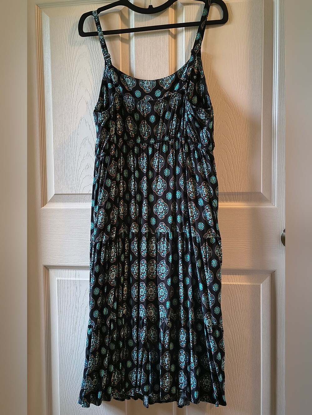 Torrid 3-Tier Midi Sundress - Size 1 / 1X, Black & Turquoise Mandala Print - Picture 4 of 9